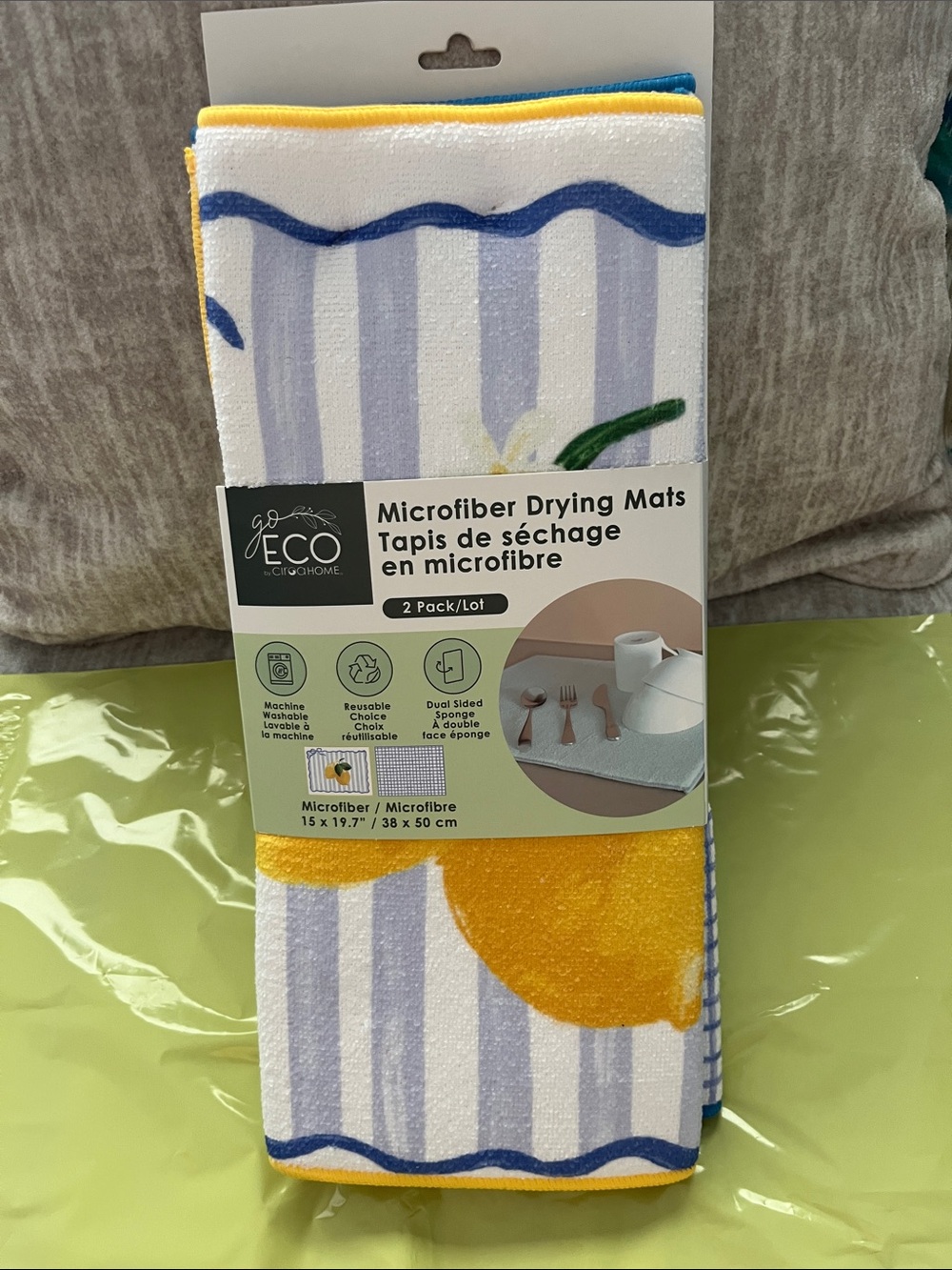 Eco Microfiber Drying Mats - Yellow & Blue Floral Stripe (2 Pack)